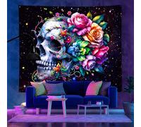 YongXinMY Tapisserie murale gothique avec tête de mort et lumière noire - Réactif aux UV - Décoration murale pour chambre à coucher, fête d'Halloween - Tapisserie murale phosphorescente (#11, 180 x
