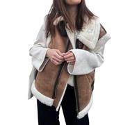 YongXinMY Veste en daim Sherpa pour femme - Manteau en fourrure d'agneau avec poches à fermeture éclair sans manches et col à revers en polaire pour motard - Vêtement d'extérieur chaud pour l'automne