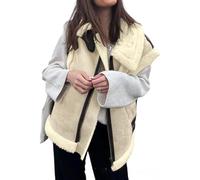 YongXinMY Veste en daim Sherpa pour femme - Manteau en fourrure d'agneau avec poches à fermeture éclair sans manches et col à revers en polaire pour motard - Vêtement d'extérieur chaud pour l'automne