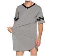 YongXinMY Vêtements de nuit confortables pour homme - Chemise de nuit d'été décontractée à blocs de couleur à manches courtes et col en V - Coupe ample douce - Chemise de nuit pyjama - Vêtements de