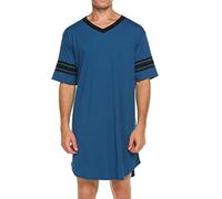 YongXinMY Vêtements de nuit confortables pour homme - Chemises de nuit d'été décontractées à blocs de couleur à manches courtes col en V coupe ample douce chemises de nuit chemise de nuit pyjama