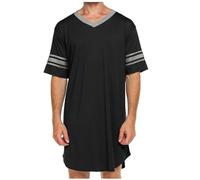 YongXinMY Vêtements de nuit confortables pour hommes - Chemises de nuit d'été décontractées à blocs de couleur à manches courtes col en V coupe ample douces chemises de nuit chemise de nuit pyjama