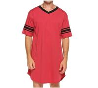 YongXinMY Vêtements de nuit confortables pour hommes - Chemises de nuit d'été décontractées à blocs de couleur à manches courtes col en V coupe ample chemises de nuit douces chemise de nuit pyjama