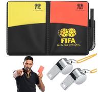 yongyongbuy Lot de cartes d'arbitre - Cartes rouges et jaunes avec sifflet en métal et cordon tour de cou, feuilles de résultat et crayon pour football et basketball