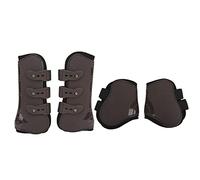 YONGZURA Horse Leg Boots 4Pcs Set | PU Neoprene Tendon Brace Guards for Jumping/Racing/Training | Front & Hind Leg Protection Gear with Adjustable Buckles (Set of Brown Front and Back M)