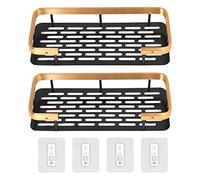 YONGZURA Organisateur de Douche Double Couche | Aucune Installation de poinçonnage avec de forts Coussinets adhésifs | Économie d'espace étagère de Salle de Bain pour Douche/vanité / (Black Gold)