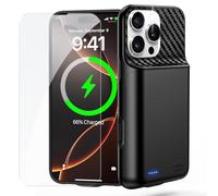 YONHUIZI Coque batterie haute capacité 13800 mAh compatible avec iPhone 16 Pro Max (6,9"), étui de protection portable rechargeable avec protecteur d'écran en verre trempé, noir