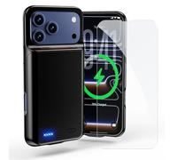 YONHUIZI Coque batterie pour iPhone 17 Pro (16 cm), ultra fine 7000 mAh, portable, rechargeable, coque de protection avec protecteur d'écran en verre trempé, noir
