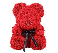 YONII Rose Ours éternel Fleur Ours en Peluche Fleurs artificielles Saint Valentin Anniversaire de Mariage Anniversaire Cadeaux Jouets décoration pour Petite Amie Femme (Red)