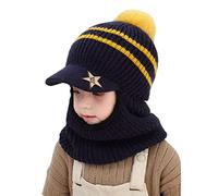 YONKOUNY Bébé Bonnet Echarpe Set Hiver Chaud Bonnet Chapeau Tricoté Tour De Cou Doublure en Polaire pour Enfants Filles Garçons (Bleu Marin)