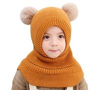 YONKOUNY Cagoule Bébé Fille Garçon Mignon Bonnet Echarpe Hiver Chaud Cache Oreilles Chapeaux Tricoté Enfant Double Pompon Cagoule Balaclava pour Ski Snowboard (Jaune)