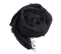 YONKOUNY Echarpe en Coton et Lin Femme Hiver Chaud Foulard Élégant Longue Echarpe Couleur Unie Châle Cache-cou pour Mariage Soirée Cocktail Fête (Noir)
