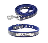 Yonsbox Collier et Laisse Microfibre Réfléchissant pour Petit Moyen Grand Chien Chat Male Femelle Personnalisé Plaque Identification Médaille Collier Chaton Chiot Fille Gravée Nom Numéro Téléphone