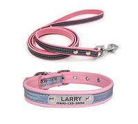 Yonsbox Collier et Laisse Microfibre Réfléchissant pour Petit Moyen Grand Chien Chat Male Femelle Personnalisé Plaque Identification Médaille Collier Chaton Chiot Fille Gravée Nom Numéro Téléphone