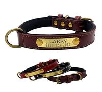 Yonsbox Collier Personnalisé Cuir pour Male Femelle Chien avec Moelleux Rembourré Plaque Identification Médaille Gravée Nom Numéro Marron Collier pour Chien Petit Moyen Grand Garçon Fille
