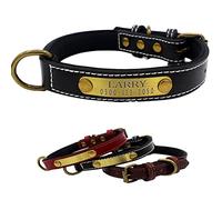 Yonsbox Collier Personnalisé Cuir pour Male Femelle Chien avec Moelleux Rembourré Plaque Identification Médaille Gravée Nom Numéro Noir Collier pour Chien Petit Moyen Grand Garçon Fille