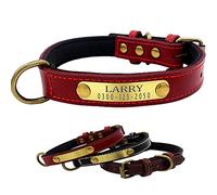 Yonsbox Collier Personnalisé Cuir pour Male Femelle Chien avec Moelleux Rembourré Plaque Identification Médaille Gravée Nom Numéro Rouge Collier pour Chien Petit Moyen Grand Garçon Fille
