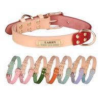 Yonsbox Collier Personnalisé pour Chien en Cuir Véritable avec Plaque Gravée Silencieuse - Collier Réglable Anti-Bruit et Robuste pour Petit, Moyen et Grand Chien