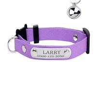 Yonsbox Collier pour Chat Detachable Personnalisé Anti Étranglement avec Grelot Clochette Identification Sécurité Reglable Collier Médaille Chat Petit Chaton Male Femelle Violet avec Gravure Nom