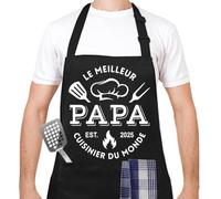 Yontree Tablier de Barbecue Homme, Tablier de Cuisine Réglable, tablier de chef Étanche Noir avec 2 Poches, Idée Cadeau pour le Fête des Pères, Anniversaire, Noël, Jardin, BBQ Fête, Cuisine Familial