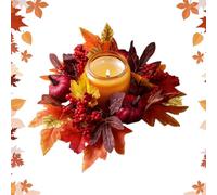Yonuaret Bougies et couronnes d'automne, décoration de bougies colonnes - Guirlande avec feuilles d'érable artificielles citrouilles et baies - Pour l'automne, Thanksgiving, Halloween, mariage, table