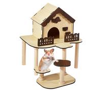 Yonuaret Château pour Hamsters - Cabane en Bois Ours Doré avec Échelle d'escalade - Maison pour Petits Animaux Décoration Jouets d'Exploration Villa Accessoires de Cage pour Hamsters Nains et