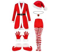 Yonuaret Costume de Père Noël,Tenue de Cosplay Amusante avec Ceinture, Chapeau et Gants,Tenue De La Mère Noël Avec Une Ceinture À Thème Santa - pour Femmes Cosplay Vacances Fêtes Événements et Défilé