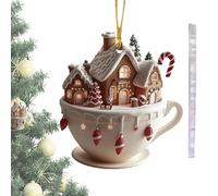Yonuaret Décorations De Noël en Forme De Maison De Tasse - Panneaux Suspendus Festifs,Pendentif Festif en Acrylique 2D pour Intérieur Extérieur Fête Patio Salon Chambre
