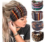 YONUF Lot de 4 bandeaux larges bohèmes pour femme - Bandeau noué tendance - Accessoires pour cheveux - Pour yoga et entraînement