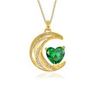 YONVUN cristal Zircon lune Coeur Pendentif nouvelle lune Collier | plaqué or 18k rubis saphir planète diamant bijoux cadeau pour femme maman fille petite amie
