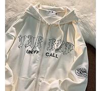 YONY Sweat À Capuche Zippé Femme Y2K Lettre Gothique Imprimé Sweat Surdimensionné 2022 Automne Sweat À Capuche À Manches Longues Veste Collège Filles Casual Top-EA00123-Apricot,M