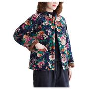 YonYeHong Veste D'hiver pour Femmes Couleur De Contraste Imprimé Floral Manteau De Style Chinois