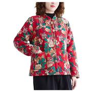 YonYeHong Veste D'hiver pour Femmes Couleur De Contraste Imprimé Floral Manteau De Style Chinois