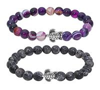 YooAi Bracelet Tortue 2 pièces Nature Pierre Perles Bracelets pour Femmes Corde élastique Ajuster Les Bracelets Améthyste