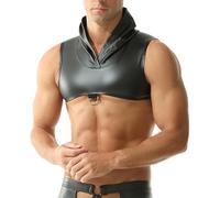 YOOBNG Gilet sans Manches en Simili-Cuir pour Hommes - Style Wet Look avec Cordon en V