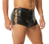 YOOBNG Hommes PU Cuir Boxers Taille élastique Rave Hot Short Pants Open Front Clubwear