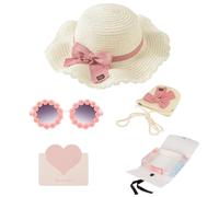 YOOCHUENG Ensemble Chapeau de Paille,Petit Sac et Lunettes de Soleil pour Filles,Chapeau de Soleil d'Été Enfants,Coffret pour Vacances,Plage,Activités Outdoor,Cadeau d'Été pour Les Filles