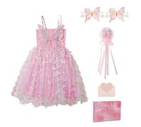 YOOCHUENG Ensemble Robe Fille 4-9 Ans Été Robe Princesse Tutu sans Manches,Poitrine Élastique, Ailes 3D pour Fêtes Anniversaires Mariages,Coffret Cadeau Inclus (110cm,4-5 Ans)
