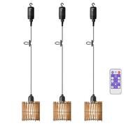 YOODI Lot De 3 Suspension Luminaire Rotin Étanche Exterieur Portable Dimmable Lustre Avec Batterie Télécommande Vintage Boho Lustres Suspensions D'éclairage Intérieur Pour Camping Party Cuisine
