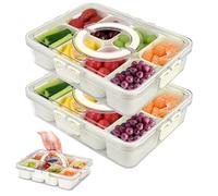 Yoodriy 2 Pièces Boîte à Collations avec 8 Compartiments, Plateau de Service Divisé avec Couvercle et Poignée, Récipient Alimentaire Réutilisable pour Fruits, Noix, Bonbons, Biscuits, Légumes