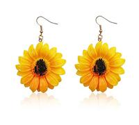 YOOE Boucles d'oreilles pendantes en acrylique jaune tournesol Simple Transparent Marguerite Boucles d'oreilles à tige Bohême Fleur Plante Crochets d'oreille pour femmes, Acrylique Métal, Zircone