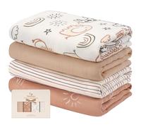 Yoofoss Couverture d’Emmaillotage pour Bébé Lot de 4 Langes de Gaze de Coton et Bambou 120x120 cm pour l’Emaillotage Couche Plaid Gigoteuse Couverture Serviette Bavoir