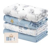 Yoofoss Couverture d’Emmaillotage pour Bébé Lot de 4 Langes de Gaze de Coton et Bambou 120x120 cm pour l’Emaillotage Couche Plaid Gigoteuse Couverture Serviette Bavoir