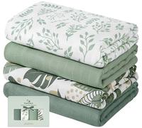 Yoofoss Couverture d’Emmaillotage pour Bébé Lot de 4 Langes de Gaze de Coton et Bambou 120x120 cm pour l’Emaillotage Couche Plaid Gigoteuse Couverture Serviette Bavoir