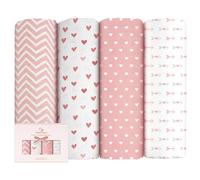 Yoofoss Couverture d’Emmaillotage pour Bébé Lot de 4 Langes de Gaze de Coton et Bambou 120x120 cm pour l’Emaillotage Couche Plaid Gigoteuse Couverture Serviette Bavoir