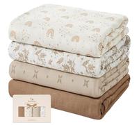 Yoofoss Couverture d’Emmaillotage pour Bébé Lot de 4 Langes de Gaze de Coton et Bambou 120x120 cm pour l’Emaillotage Couche Plaid Gigoteuse Couverture Serviette Bavoir