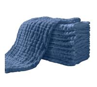 Yoofoss Lange bébé en Mousseline de Coton Langes Super Doux Absorbant avec 6 Couches 27x50 cm Carrés de Mousseline pour Peaux Sensibles Lot de 10 pour Nouveaux-nés Bleu Foncé