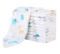 Yoofoss Lange bébé en Mousseline de Coton Langes Super Doux Absorbant avec 6 Couches 27x50 cm Carrés de Mousseline pour Peaux Sensibles Lot de 10 pour Nouveaux-nés Eléphant