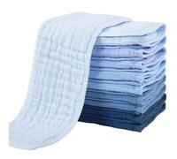 Yoofoss Lange bébé en Mousseline de Coton Langes Super Doux Absorbant avec 6 Couches 27x50 cm Carrés de Mousseline pour Peaux Sensibles Lot de 10 pour Nouveaux-nés Gradient Bleu