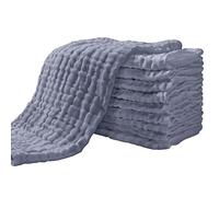 Yoofoss Lange bébé en Mousseline de Coton Langes Super Doux Absorbant avec 6 Couches 27x50 cm Carrés de Mousseline pour Peaux Sensibles Lot de 10 pour Nouveaux-nés Bleu Brouillard